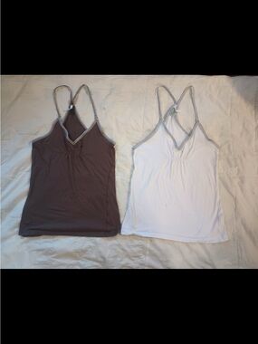Women’s V-Neck Strappy Tank Top - White and Brown
